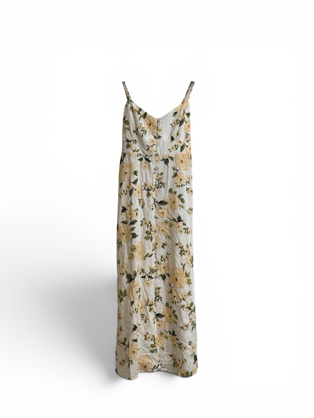 Monteau Los Angeles Small Floral Maxi Dress Cream Yellow Rose Print Button Front